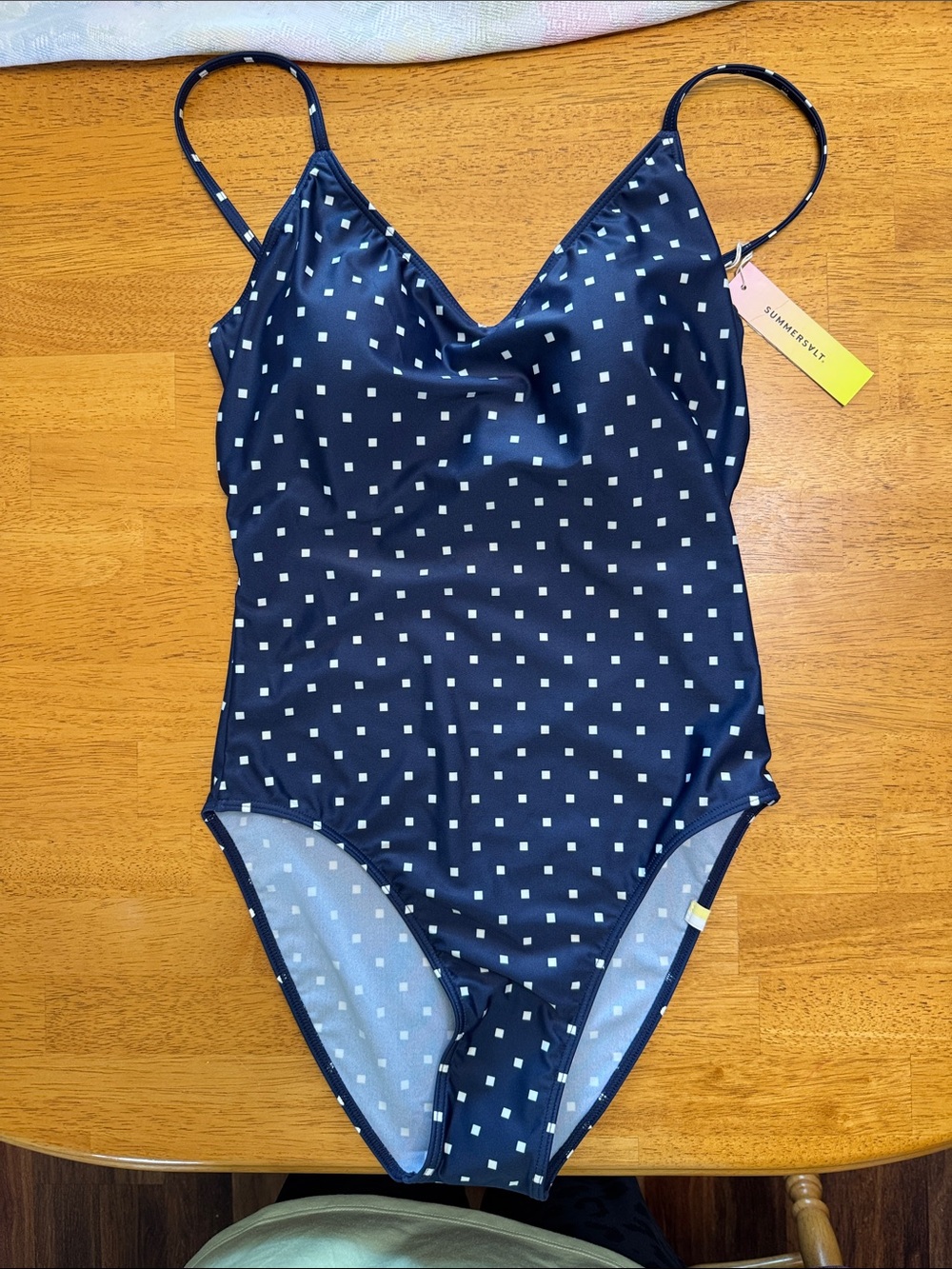 summersalt Navy One-Piece with White Square Print - Slim Straps